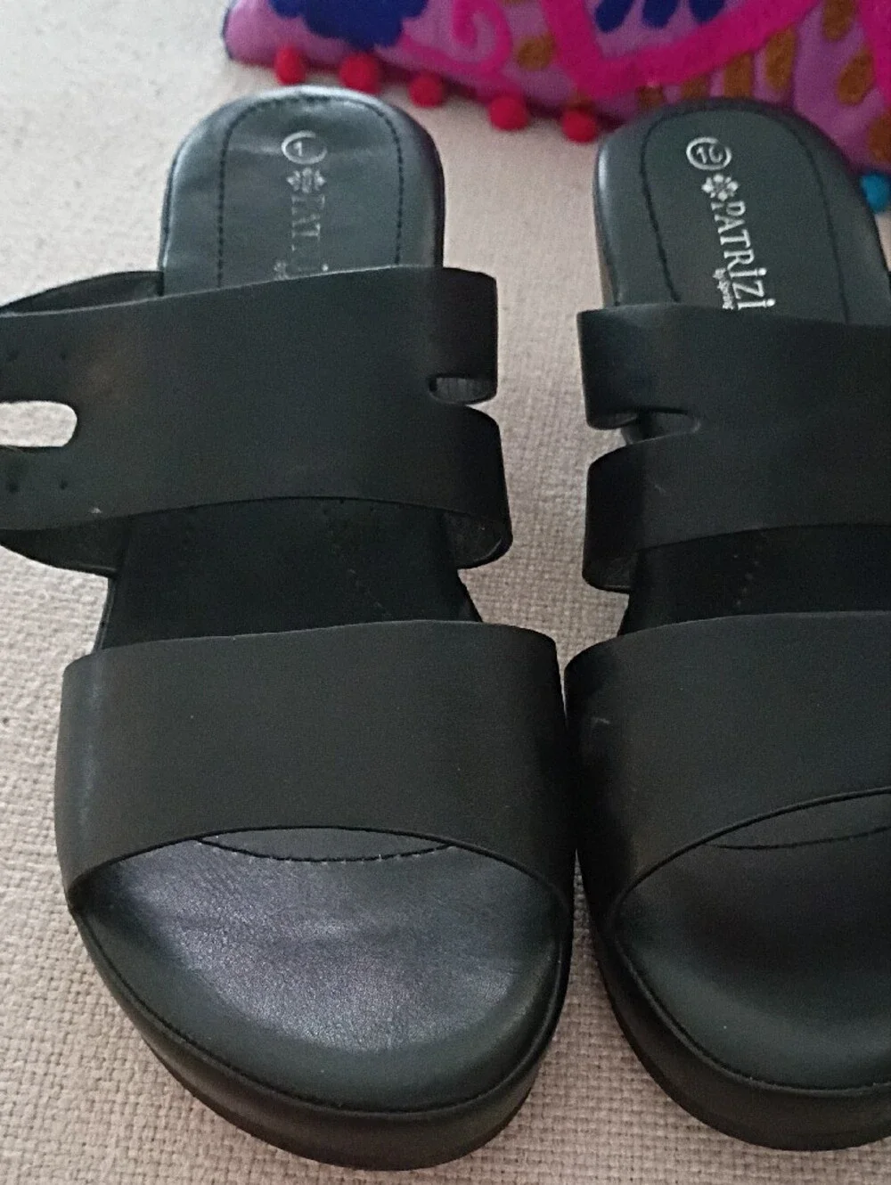 Patrizia-Black-Sz 10-Wedge Slide Sandals with Dual Buckles Chic Comfort